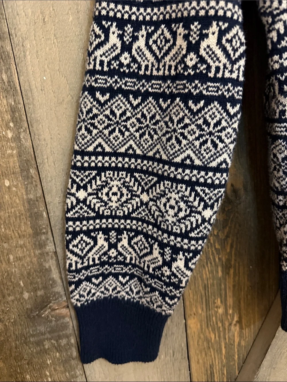 J.Crew Men’s Cotton Fair Isle Sweater Navy Ivory Nordic Ski Après Crewneck Med